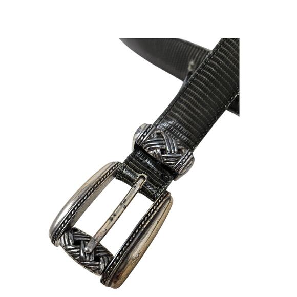 Brighton L Brown Snakeskin Embossed Leather Belt Classic Career Silver Hardware - Picture 2 of 5